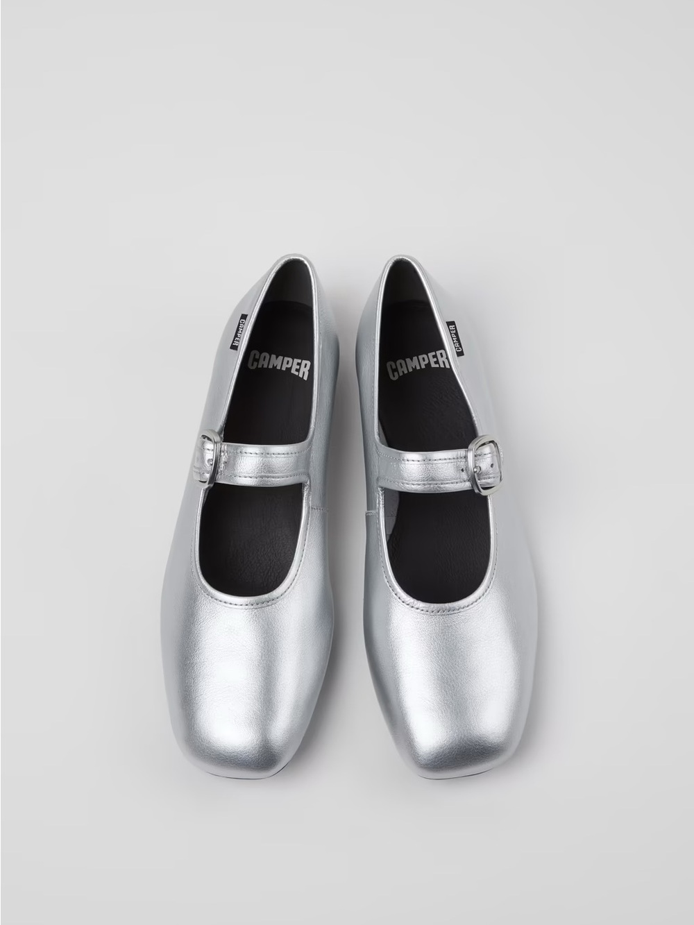 Camper Metallic Silver Mary Jane Flats, size 39